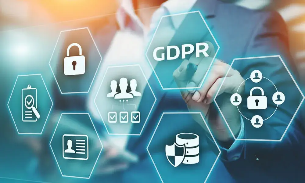 Image showing cybersecurity solutions for GDPR (General Data Protection Regulation) compliance with abstract digital elements.